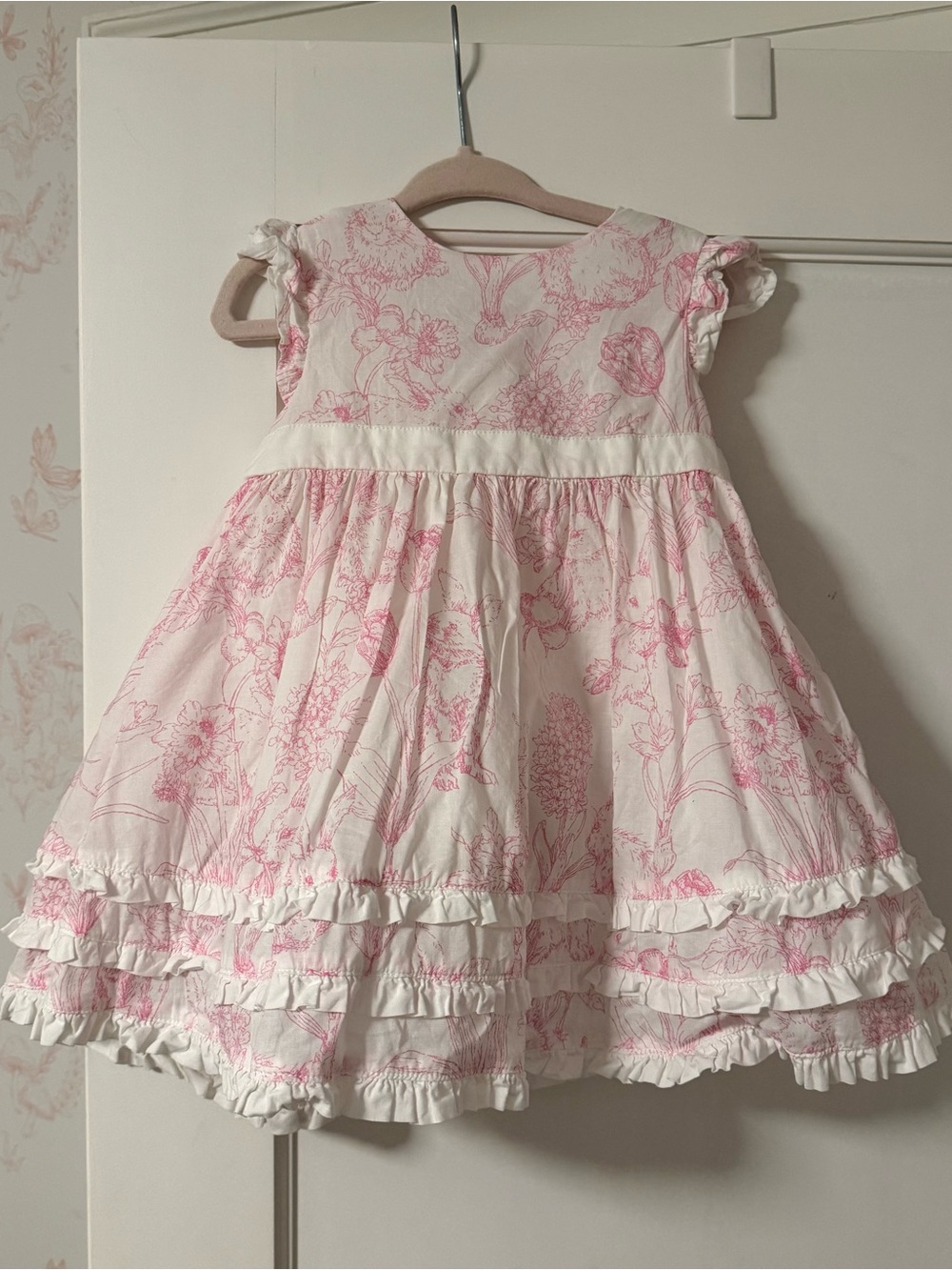 Janie and Jack White Dress with Pink Floral Toile